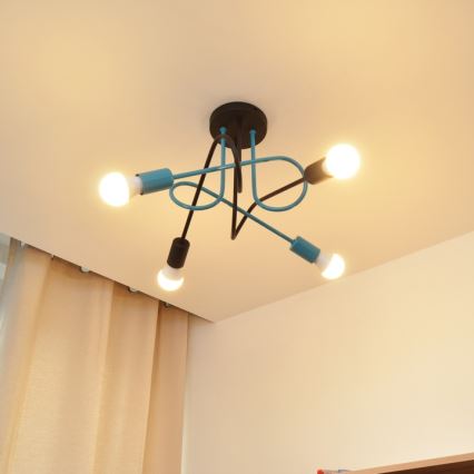 Candeeiro integrado OXFORD 4xE27/15W/230V preto/turquesa