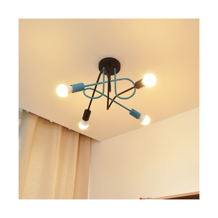 Candeeiro integrado OXFORD 4xE27/15W/230V preto/turquesa