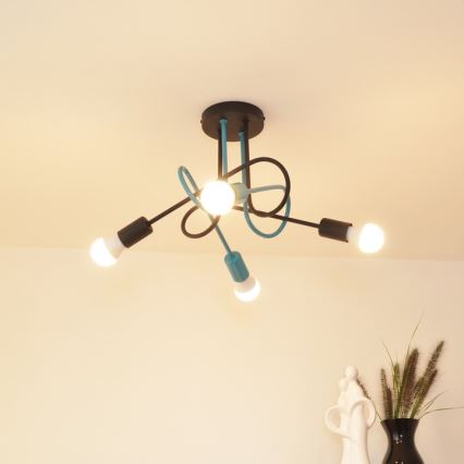 Candeeiro integrado OXFORD 4xE27/15W/230V preto/turquesa