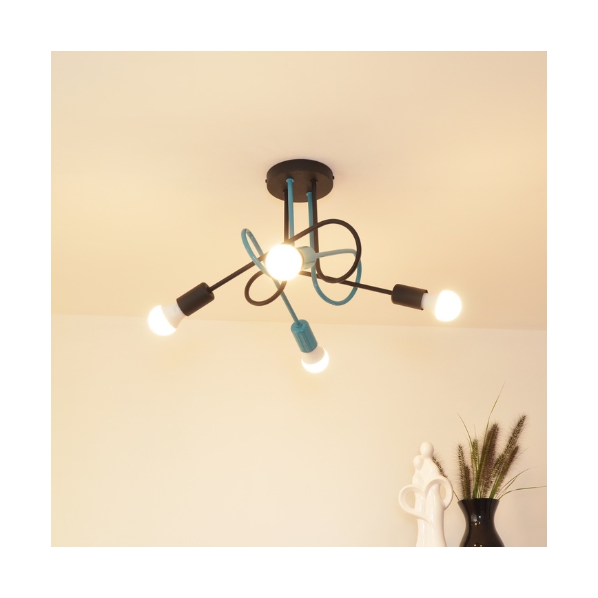 Candeeiro integrado OXFORD 4xE27/15W/230V preto/turquesa