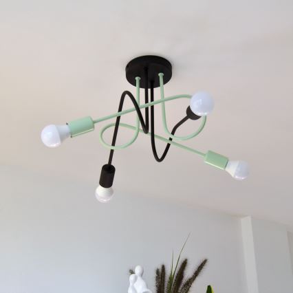 Candeeiro integrado OXFORD 4xE27/15W/230V preto/verde