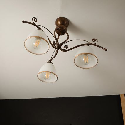 Candeeiro integrado RETRO 3xE27/60W/230V bronze pátina