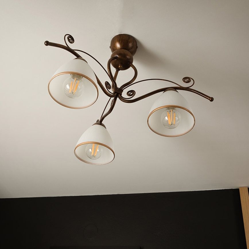 Candeeiro integrado RETRO 3xE27/60W/230V bronze pátina