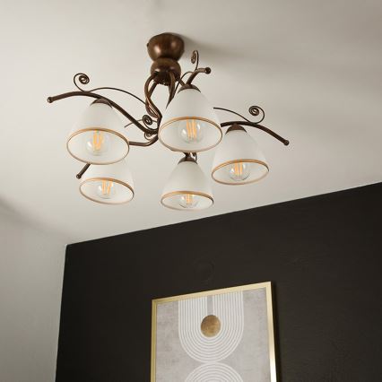 Candeeiro integrado RETRO 5xE27/60W/230V bronze pátina