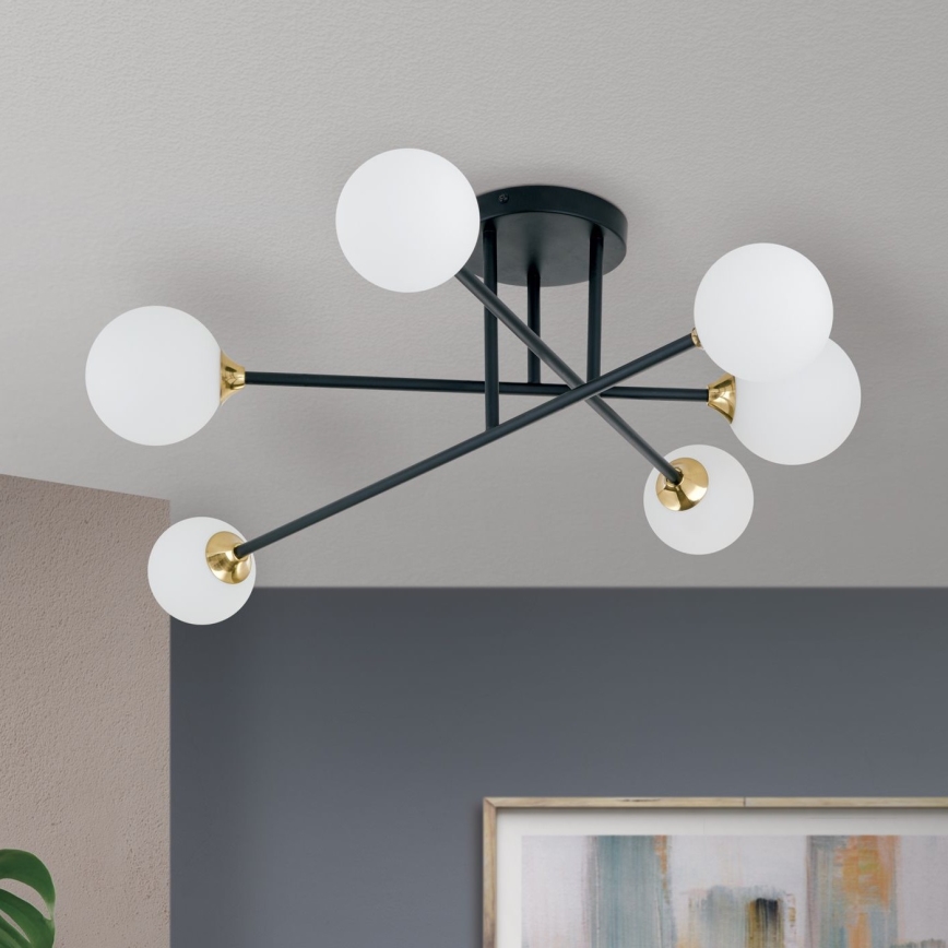 Candeeiro integrado SNOWWHITE 6xG9/20W/230V diâmetro 84 cm preto/dourado