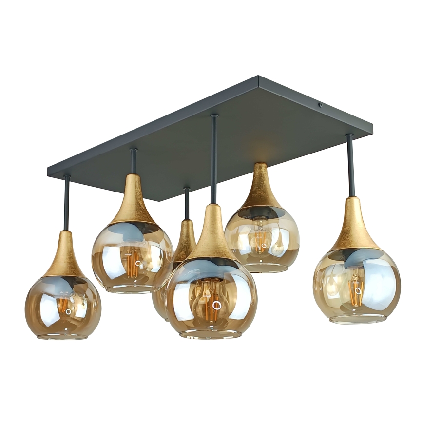 Candeeiro integrado SOMA 6xE27/60W/230V preto/dourado/fumado bege