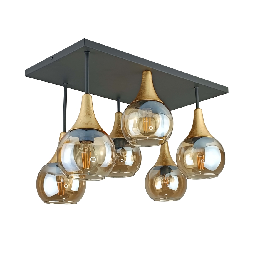 Candeeiro integrado SOMA 6xE27/60W/230V preto/dourado/fumado bege