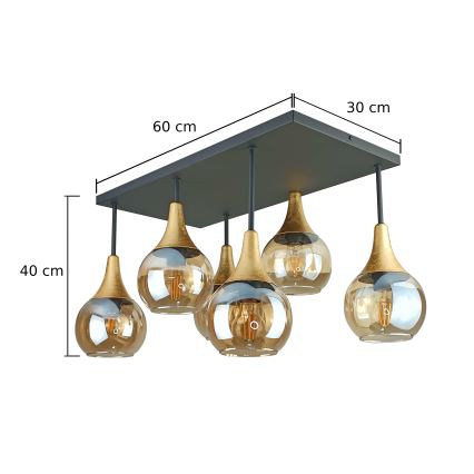 Candeeiro integrado SOMA 6xE27/60W/230V preto/dourado/fumado bege