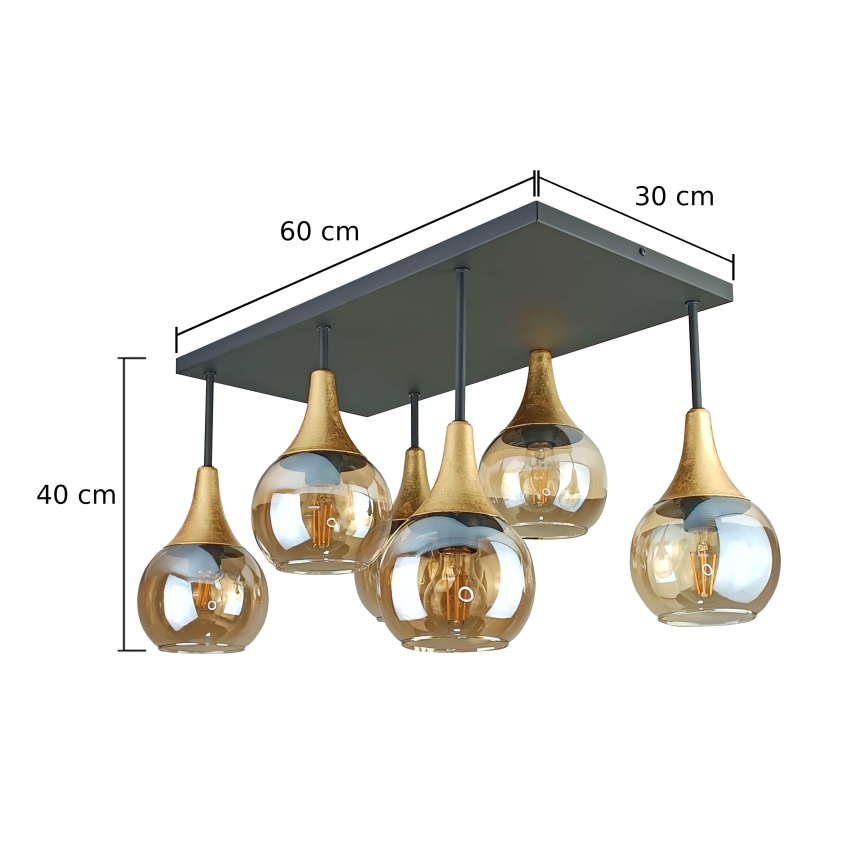 Candeeiro integrado SOMA 6xE27/60W/230V preto/dourado/fumado bege