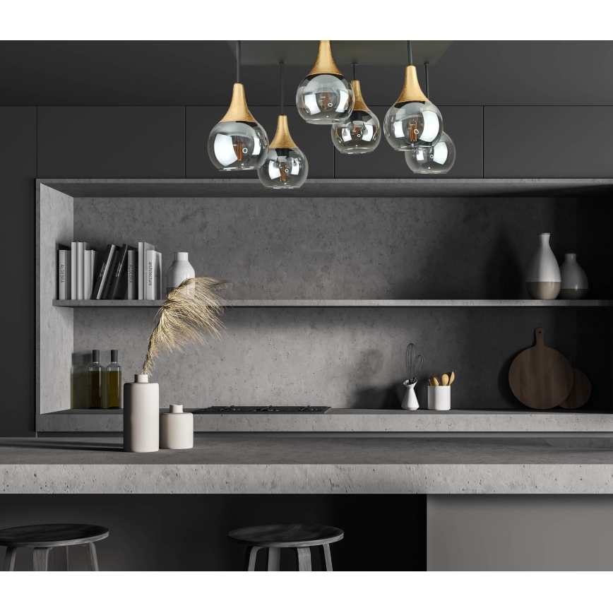 Candeeiro integrado SOMA 6xE27/60W/230V preto/dourado/fumado preto