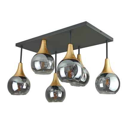 Candeeiro integrado SOMA 6xE27/60W/230V preto/dourado/fumado preto