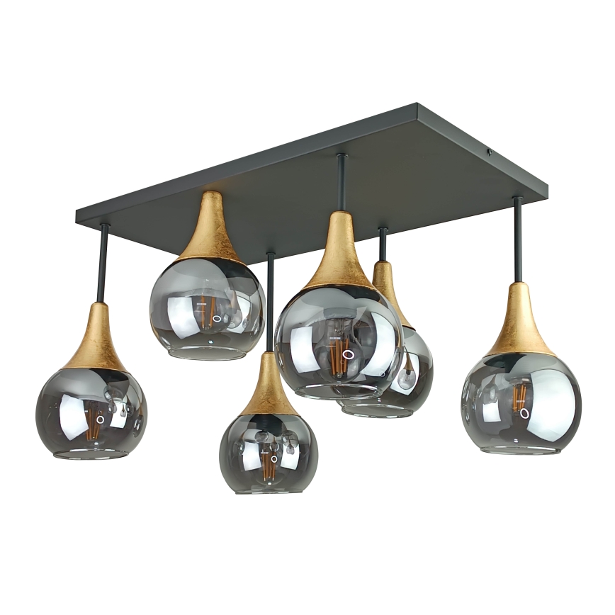 Candeeiro integrado SOMA 6xE27/60W/230V preto/dourado/fumado preto