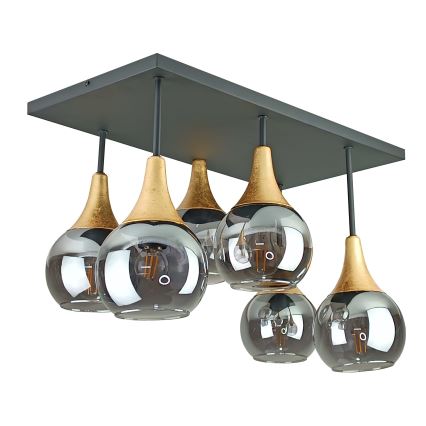 Candeeiro integrado SOMA 6xE27/60W/230V preto/dourado/fumado preto