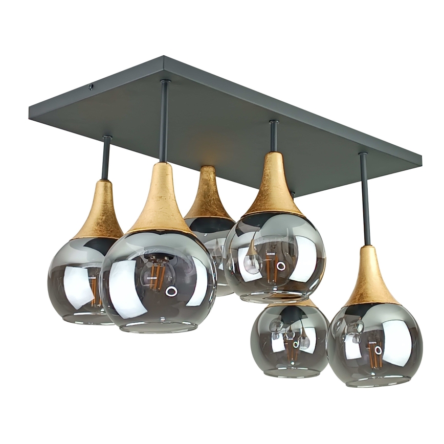 Candeeiro integrado SOMA 6xE27/60W/230V preto/dourado/fumado preto