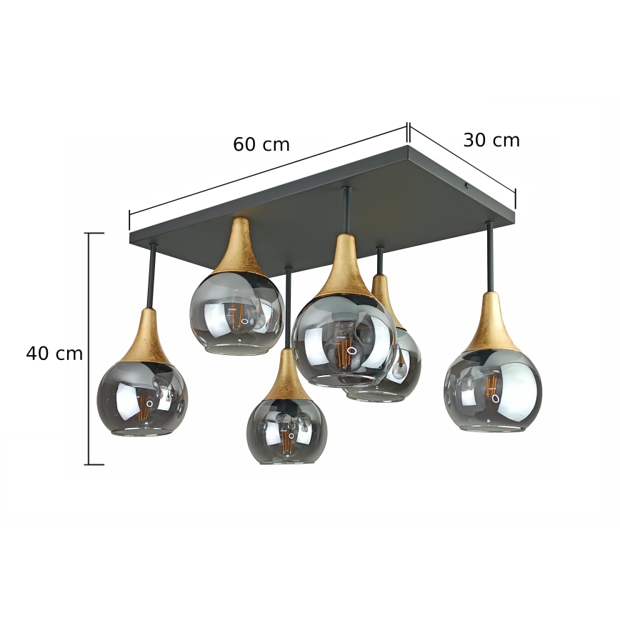 Candeeiro integrado SOMA 6xE27/60W/230V preto/dourado/fumado preto