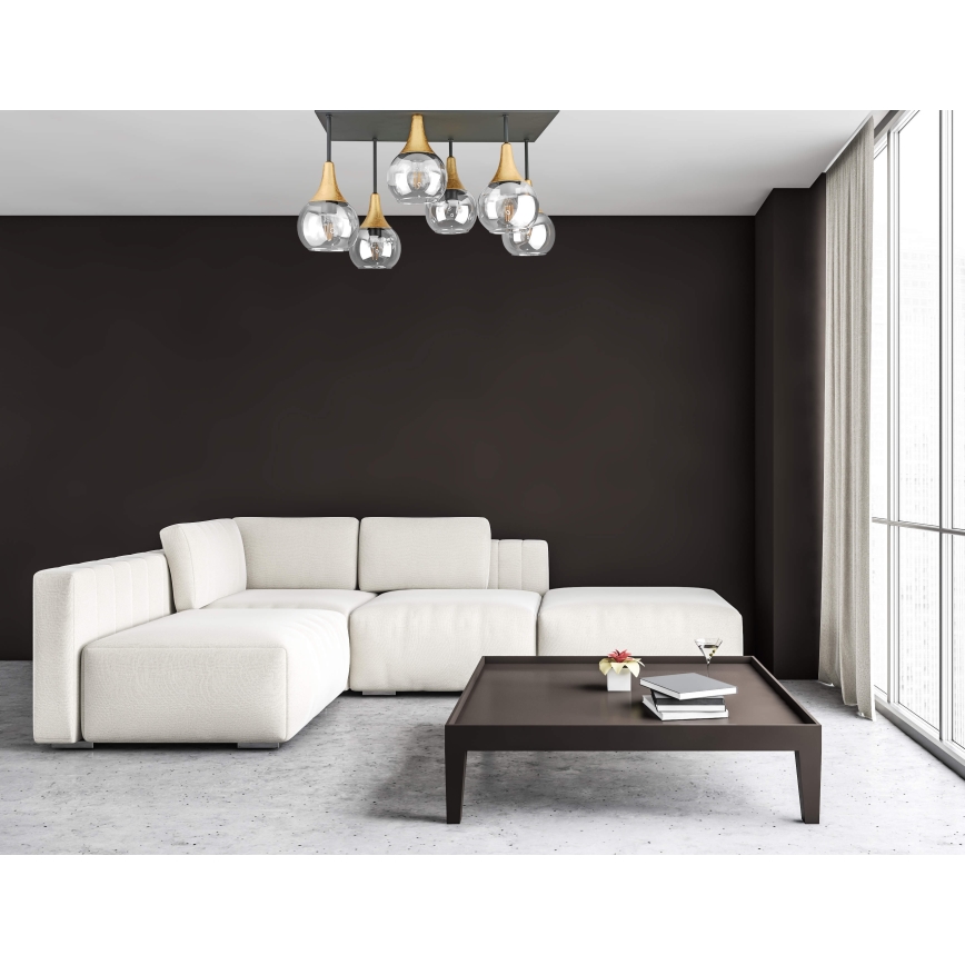 Candeeiro integrado SOMA 6xE27/60W/230V preto/dourado/transparente