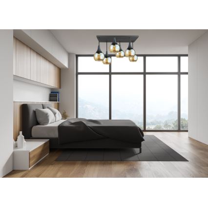 Candeeiro integrado SOMA 6xE27/60W/230V preto/fumado bege
