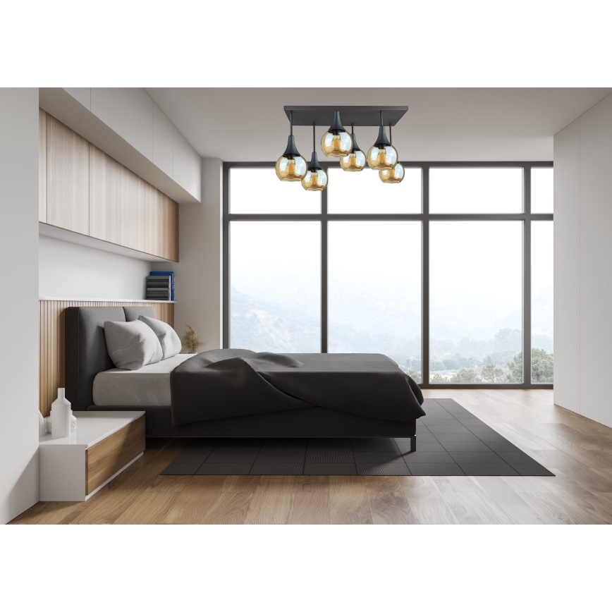 Candeeiro integrado SOMA 6xE27/60W/230V preto/fumado bege