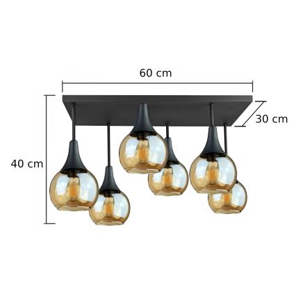 Candeeiro integrado SOMA 6xE27/60W/230V preto/fumado bege