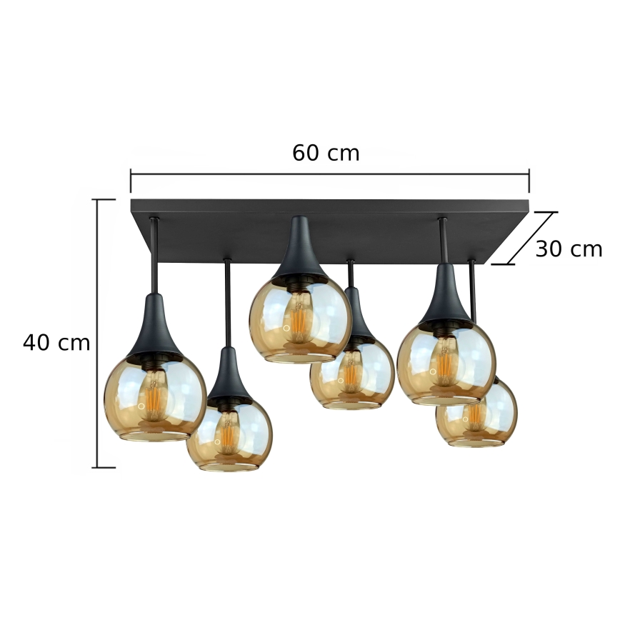 Candeeiro integrado SOMA 6xE27/60W/230V preto/fumado bege