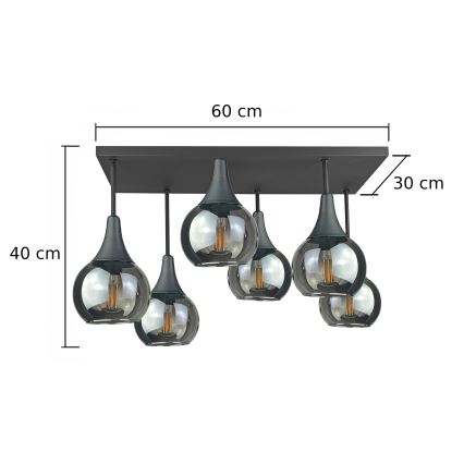 Candeeiro integrado SOMA 6xE27/60W/230V preto/fumado preto