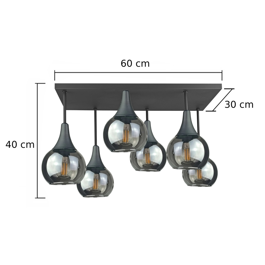 Candeeiro integrado SOMA 6xE27/60W/230V preto/fumado preto