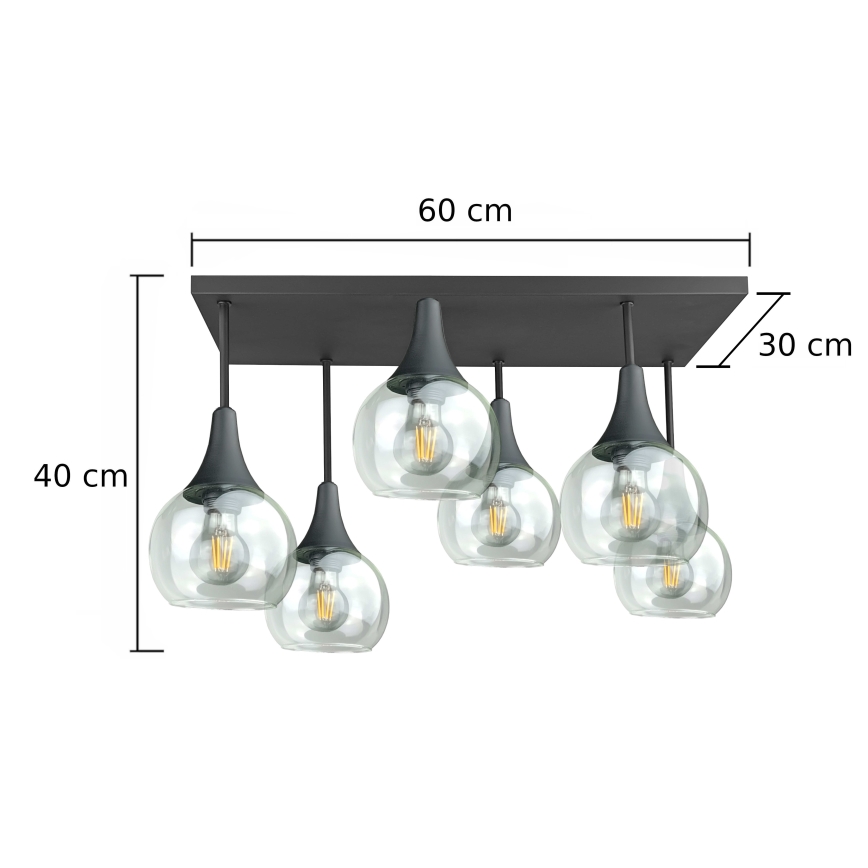 Candeeiro integrado SOMA 6xE27/60W/230V preto/transparente