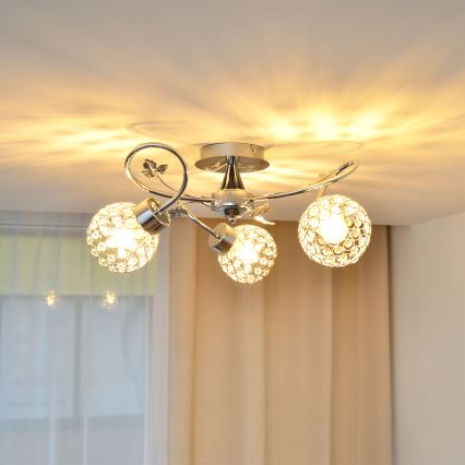 Candeeiro integrado SOPHIA 3xE27/15W/230V cromado brilhante/transparente