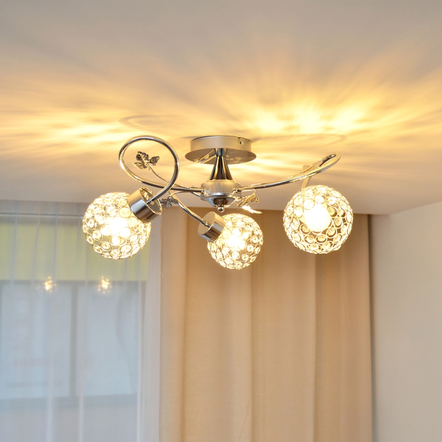 Candeeiro integrado SOPHIA 3xE27/15W/230V cromado brilhante/transparente