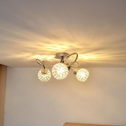 Candeeiro integrado SOPHIA 3xE27/15W/230V cromado brilhante/transparente