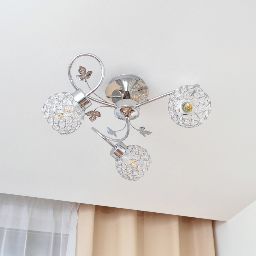 Candeeiro integrado SOPHIA 3xE27/15W/230V cromado brilhante/transparente