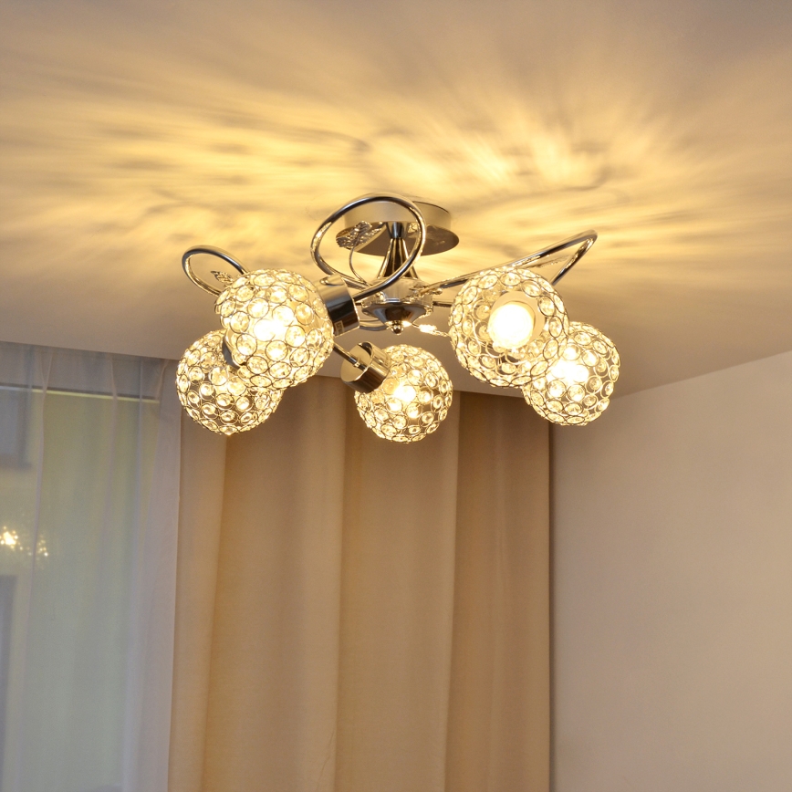 Candeeiro integrado SOPHIA 5xE27/15W/230V cromado brilhante/transparente