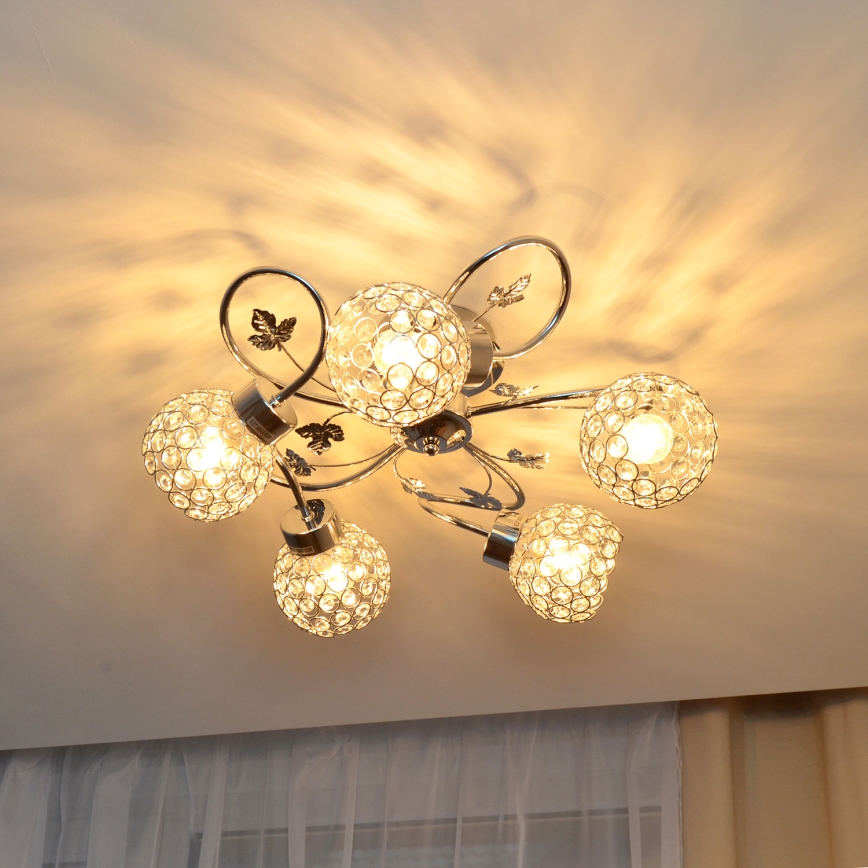 Candeeiro integrado SOPHIA 5xE27/15W/230V cromado brilhante/transparente