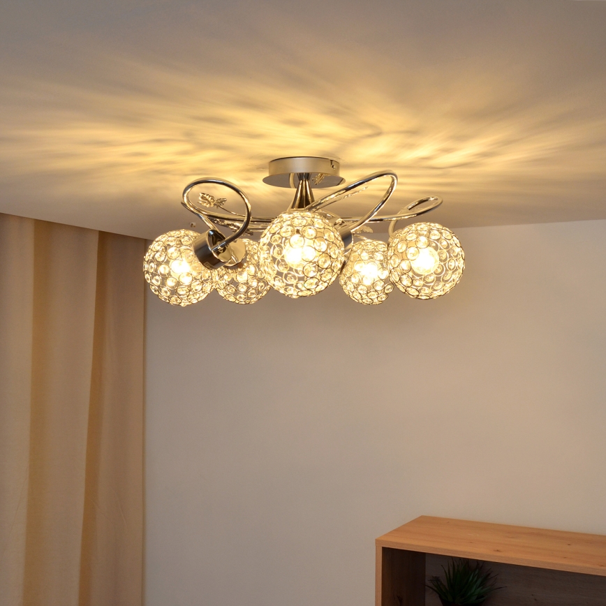 Candeeiro integrado SOPHIA 5xE27/15W/230V cromado brilhante/transparente
