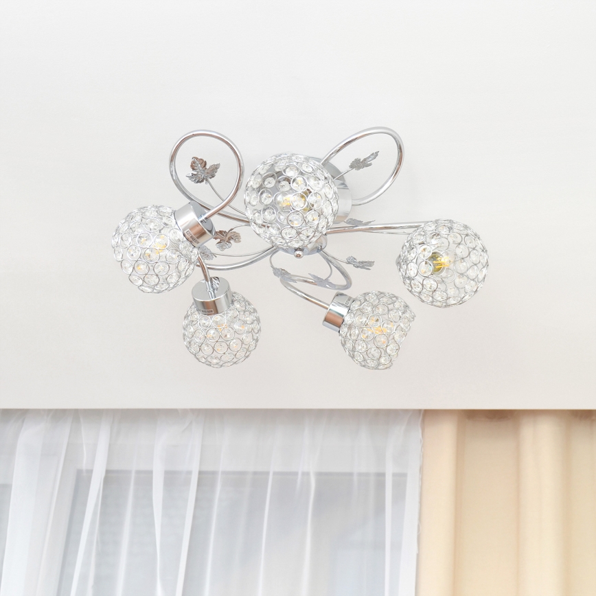 Candeeiro integrado SOPHIA 5xE27/15W/230V cromado brilhante/transparente