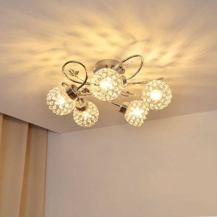 Candeeiro integrado SOPHIA 5xE27/15W/230V cromado brilhante/transparente