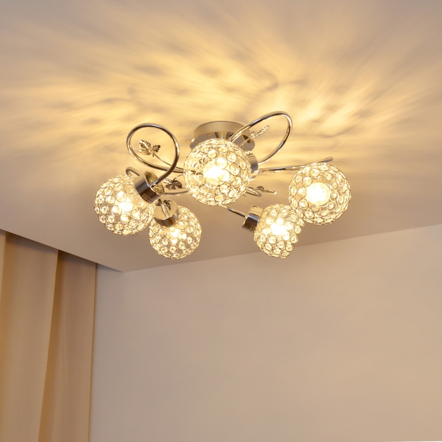 Candeeiro integrado SOPHIA 5xE27/15W/230V cromado brilhante/transparente