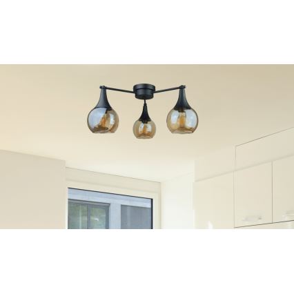 Candeeiro integrado STAR 3xE27/60W/230V preto/fumado bege