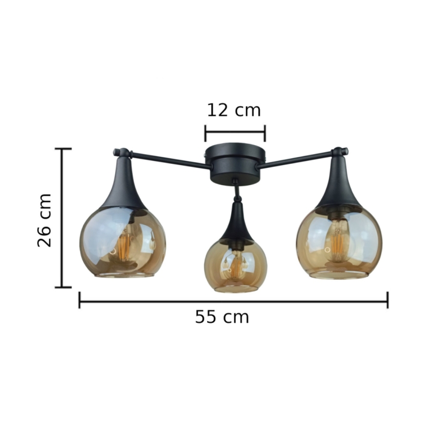 Candeeiro integrado STAR 3xE27/60W/230V preto/fumado bege
