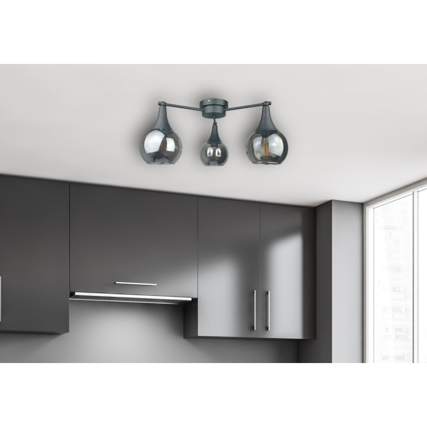 Candeeiro integrado STAR 3xE27/60W/230V preto/fumado preto