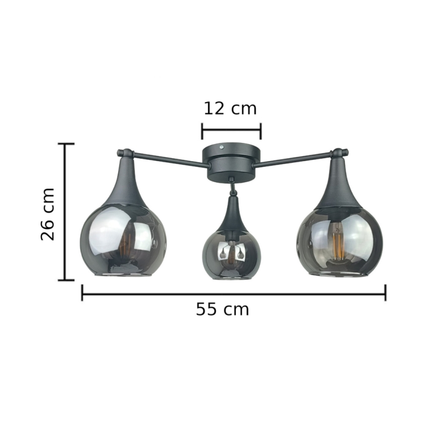 Candeeiro integrado STAR 3xE27/60W/230V preto/fumado preto