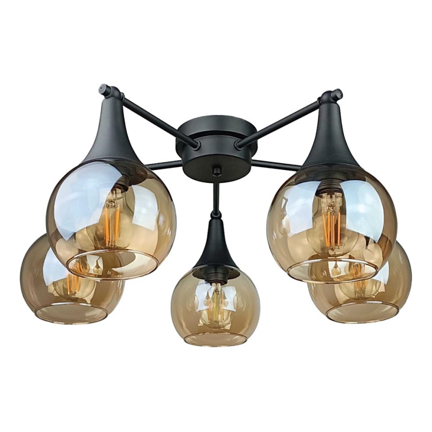 Candeeiro integrado STAR 5xE27/60W/230V preto/fumado bege