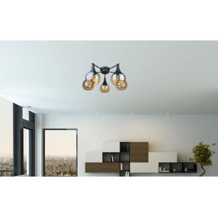 Candeeiro integrado STAR 5xE27/60W/230V preto/fumado bege