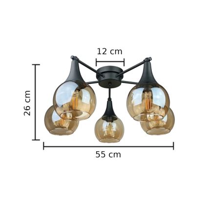 Candeeiro integrado STAR 5xE27/60W/230V preto/fumado bege