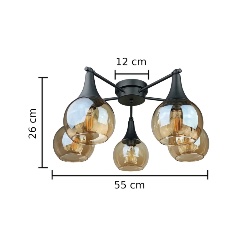 Candeeiro integrado STAR 5xE27/60W/230V preto/fumado bege