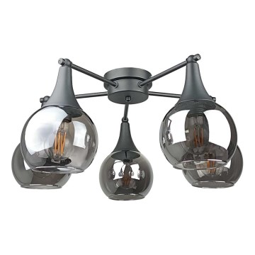 Candeeiro integrado STAR 5xE27/60W/230V preto/fumado preto