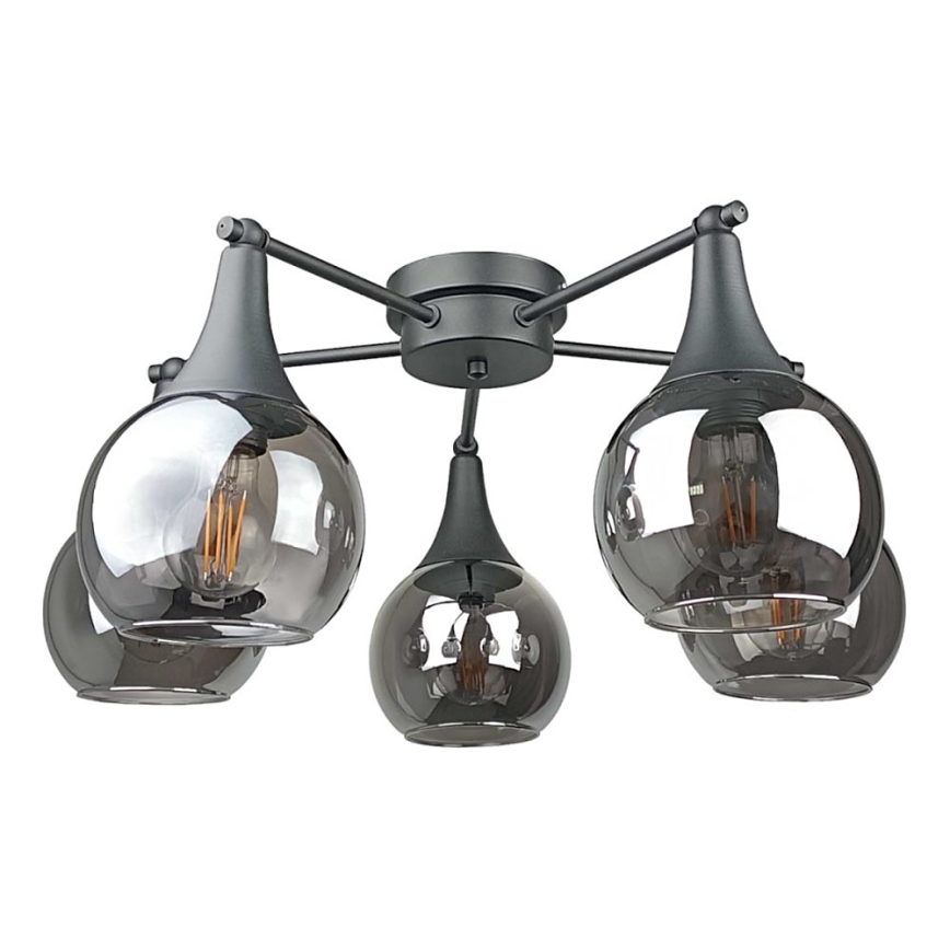 Candeeiro integrado STAR 5xE27/60W/230V preto/fumado preto