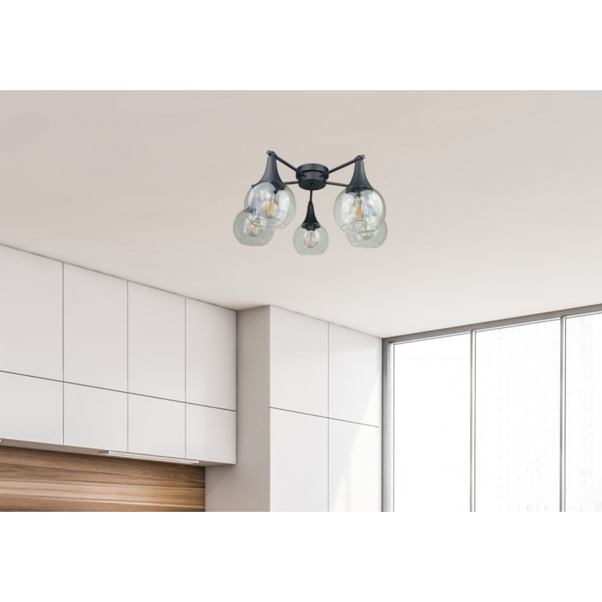 Candeeiro integrado STAR 5xE27/60W/230V preto/transparente