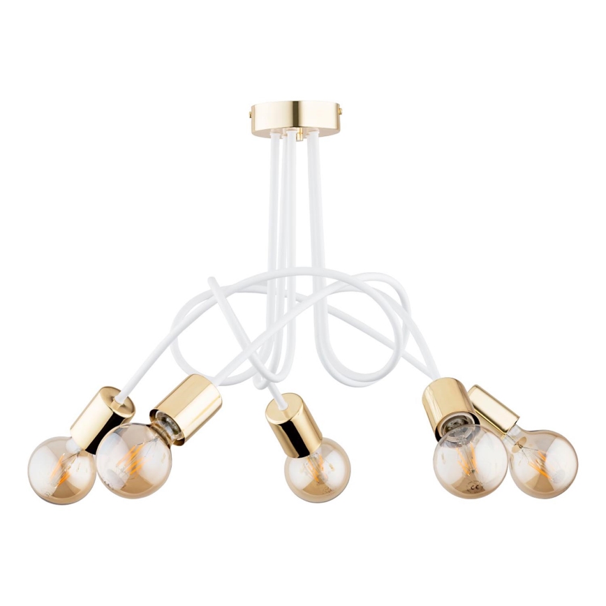 Candeeiro integrado TANGO 5xE27/15W/230V branco/dourado