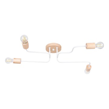 Candeeiro integrado TIMBO 4xE27/15W/230V branco/bege/faia